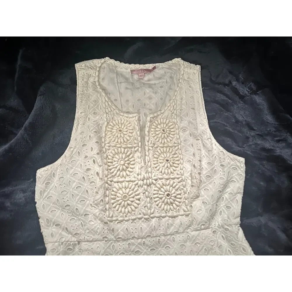 CALYPSO ST BARTH LACE EYELET BEADED MINI SHEATH DRESS W/ POCKETS